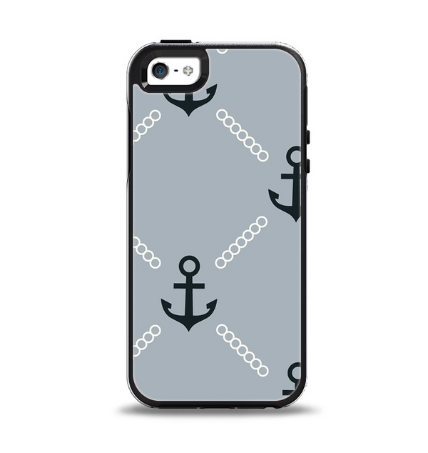 The Navy & Gray Vintage Solid Color Anchor Linked Apple iPhone 5-5s Otterbox Symmetry Case Skin Set