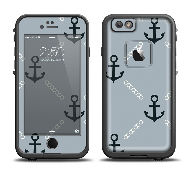 The Navy & Gray Vintage Solid Color Anchor Linked Apple iPhone 6/6s Plus LifeProof Fre Case Skin Set