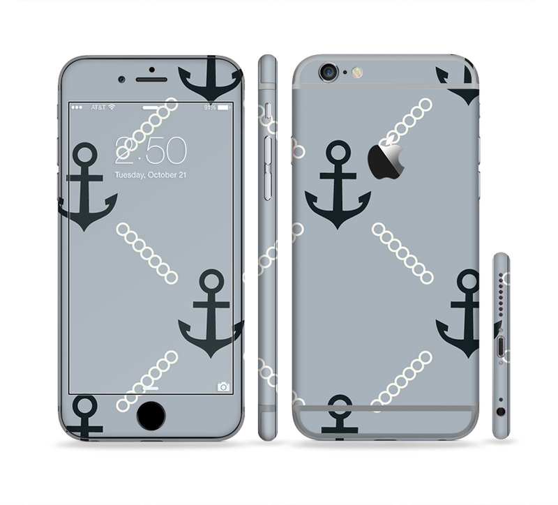The Navy & Gray Vintage Solid Color Anchor Linked Sectioned Skin Series for the Apple iPhone 6