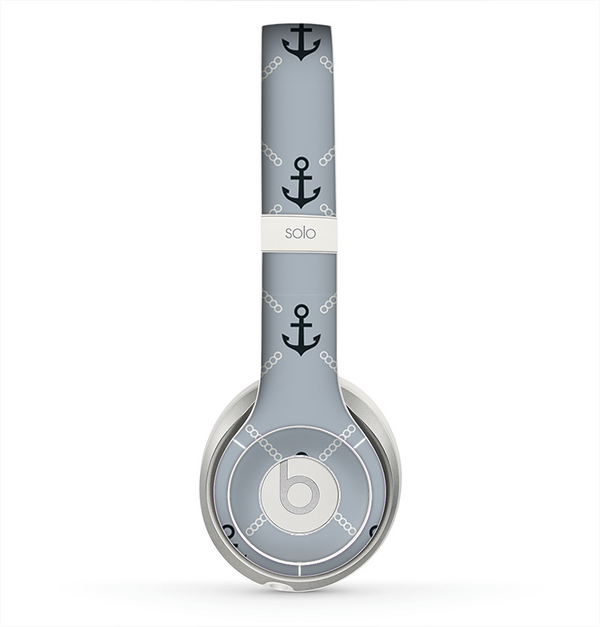The Navy & Gray Vintage Solid Color Anchor Linked copy Skin for the Beats by Dre Solo 2 Headphones