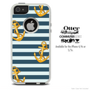 The Navy Striped With Gold Anchor Skin For The iPhone 4-4s or 5-5s Otterbox Commuter Case