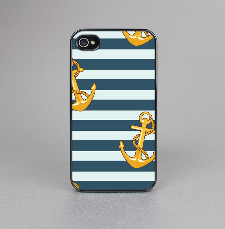 The Navy Striped with Gold Anchors Skin-Sert for the Apple iPhone 4-4s Skin-Sert Case
