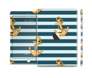 The Navy Striped with Gold Anchors Full Body Skin Set for the Apple iPad Mini 3