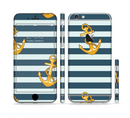 The Navy Striped with Gold Anchors Sectioned Skin Series for the Apple iPhone 6 Plus