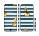 The Navy Striped with Gold Anchors Sectioned Skin Series for the Apple iPhone 6s Plus