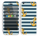 The Navy Striped with Gold Anchors Skin for the Apple iPhone 5c