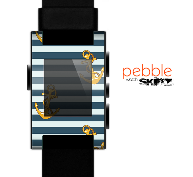 The Navy Striped with Gold Anchors Skin for the Pebble SmartWatch