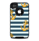 The Navy Striped with Gold Anchors Skin for the iPhone 4-4s OtterBox Commuter Case