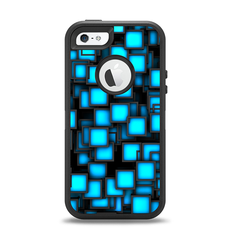The Neon Blue Abstract Cubes Apple iPhone 5-5s Otterbox Defender Case Skin Set