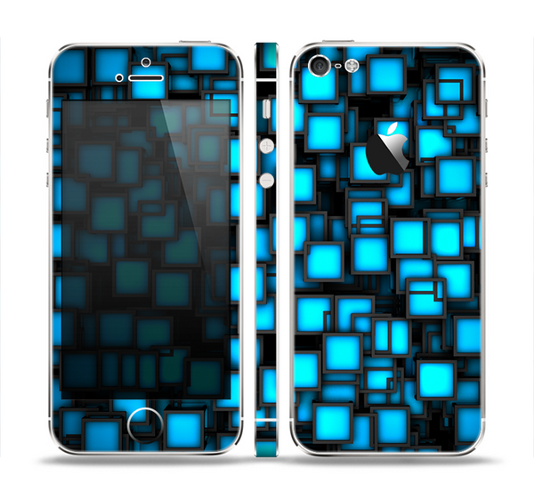 The Neon Blue Abstract Cubes Skin Set for the Apple iPhone 5