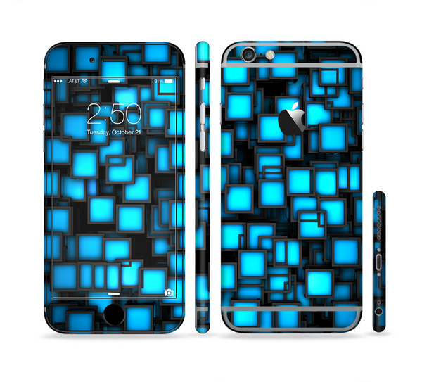 The Neon Blue Abstract Cubes Sectioned Skin Series for the Apple iPhone 6 Plus