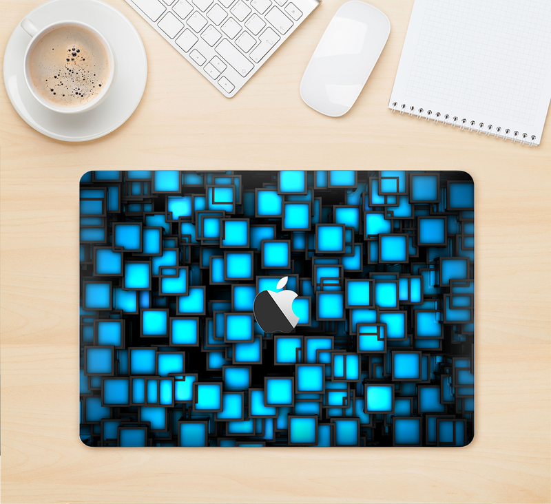 The Neon Blue Abstract Cubes Skin Kit for the 12" Apple MacBook (A1534)