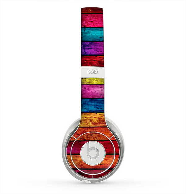 The Neon Color Wood Planks Skin for the Beats by Dre Solo 2 Headphones