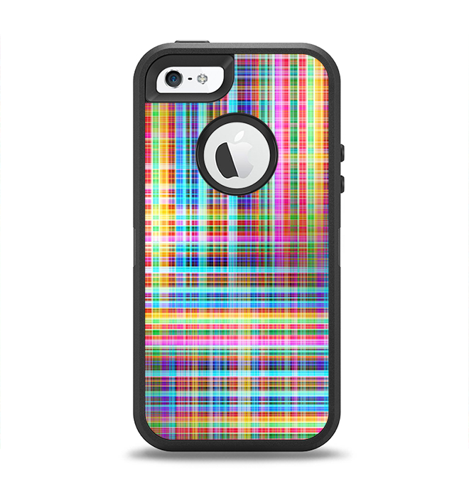The Neon Faded Rainbow Plaid Apple iPhone 5-5s Otterbox Defender Case Skin Set