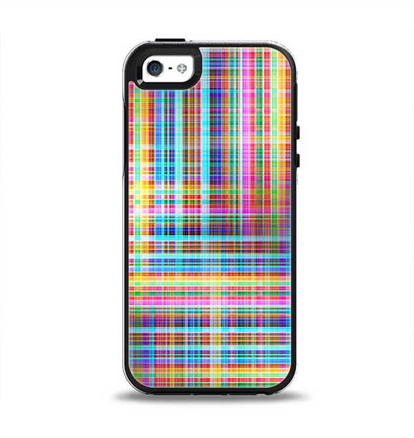The Neon Faded Rainbow Plaid Apple iPhone 5-5s Otterbox Symmetry Case Skin Set