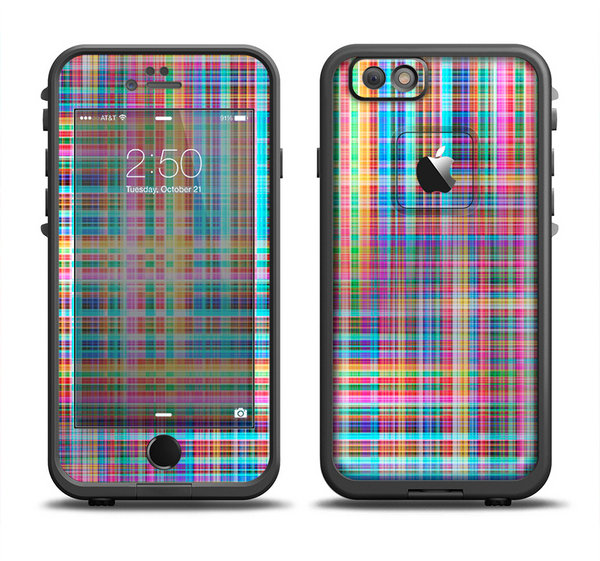 The Neon Faded Rainbow Plaid Apple iPhone 6 LifeProof Fre Case Skin Set