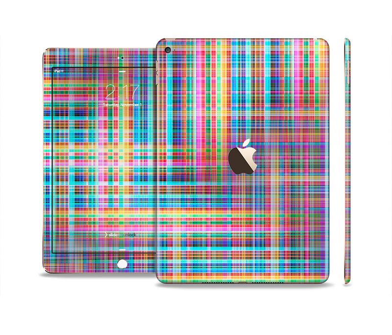 The Neon Faded Rainbow Plaid Skin Set for the Apple iPad Pro