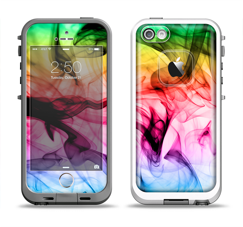 The Neon Glowing Fumes Apple iPhone 5-5s LifeProof Fre Case Skin Set