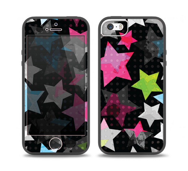 The Neon Highlighted Polka Stars On Black Skin Set for the iPhone 5-5s Skech Glow Case