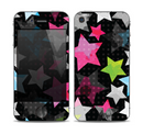 The Neon Highlighted Polka Stars On Black Skin for the Apple iPhone 4-4s