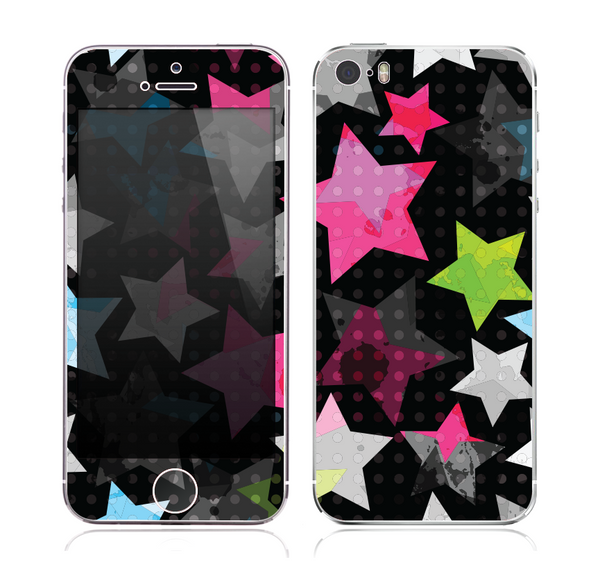 The Neon Highlighted Polka Stars On Black Skin for the Apple iPhone 5s