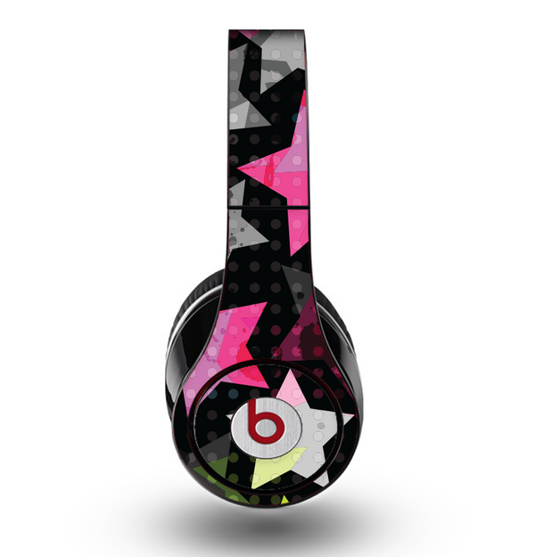 The Neon Highlighted Polka Stars On Black Skin for the Original Beats by Dre Studio Headphones