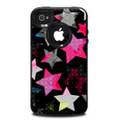 The Neon Highlighted Polka Stars On Black Skin for the iPhone 4-4s OtterBox Commuter Case