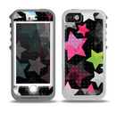 The Neon Highlighted Polka Stars On Black Skin for the iPhone 5-5s OtterBox Preserver WaterProof Case