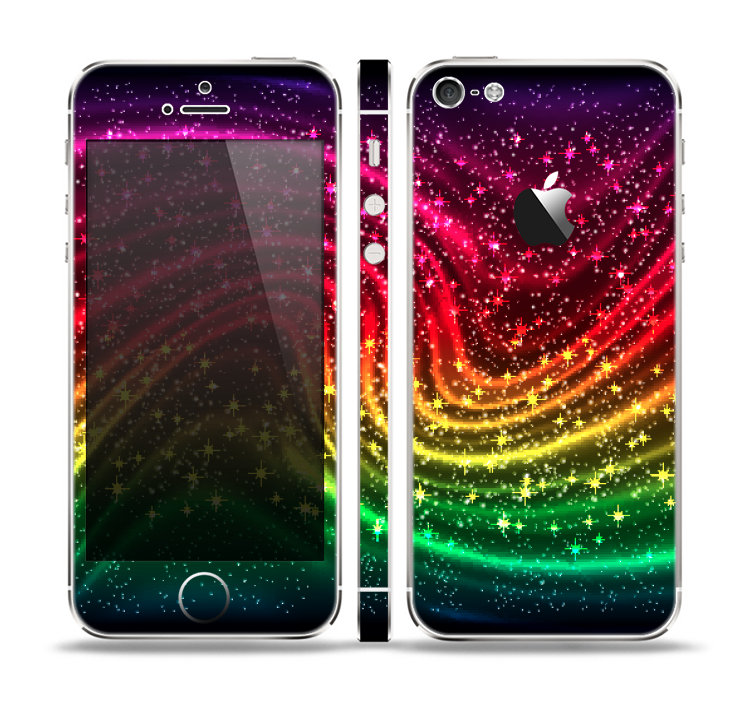 The Neon Mixed Color Starry Waves Skin Set for the Apple iPhone 5
