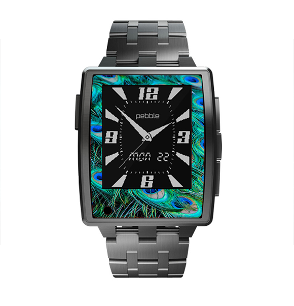 The Neon Multiple Peacock Skin for the Pebble Steel SmartWatch