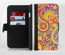 The Neon Orange Paisley Pattern Ink-Fuzed Leather Folding Wallet Credit-Card Case for the Apple iPhone 6/6s, 6/6s Plus, 5/5s and 5c