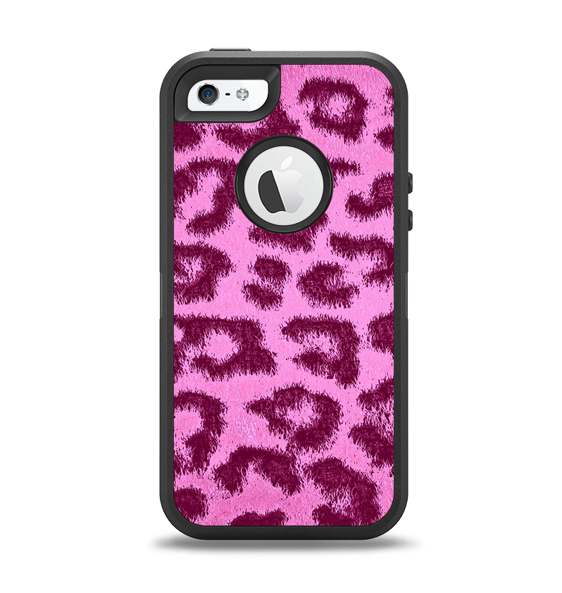 The Neon Pink Cheetah Animal Print Apple iPhone 5-5s Otterbox Defender Case Skin Set