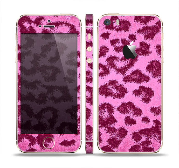 The Neon Pink Cheetah Animal Print Skin Set for the Apple iPhone 5s