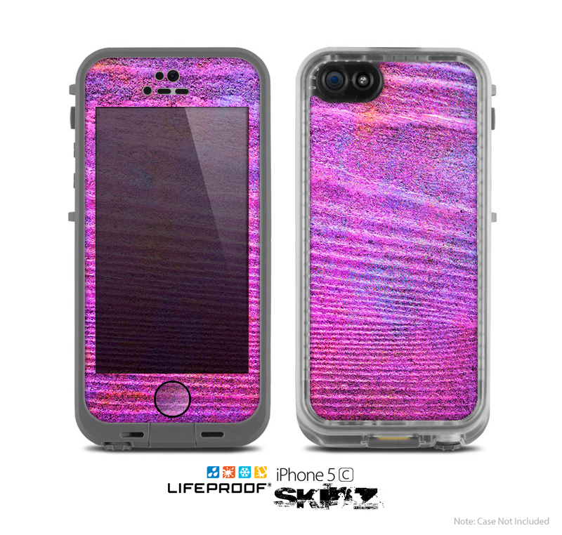 The Neon Pink Dyed Wood Grain Skin for the Apple iPhone 5c LifeProof Case