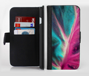 The Neon Pink & Green Leaf Ink-Fuzed Leather Folding Wallet Credit-Card Case for the Apple iPhone 6/6s, 6/6s Plus, 5/5s and 5c