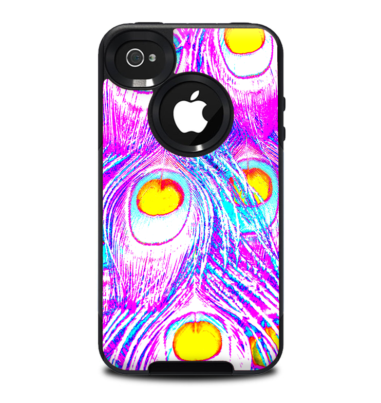 The Neon Pink & Turquoise Peacock Feather Skin for the iPhone 4-4s OtterBox Commuter Case