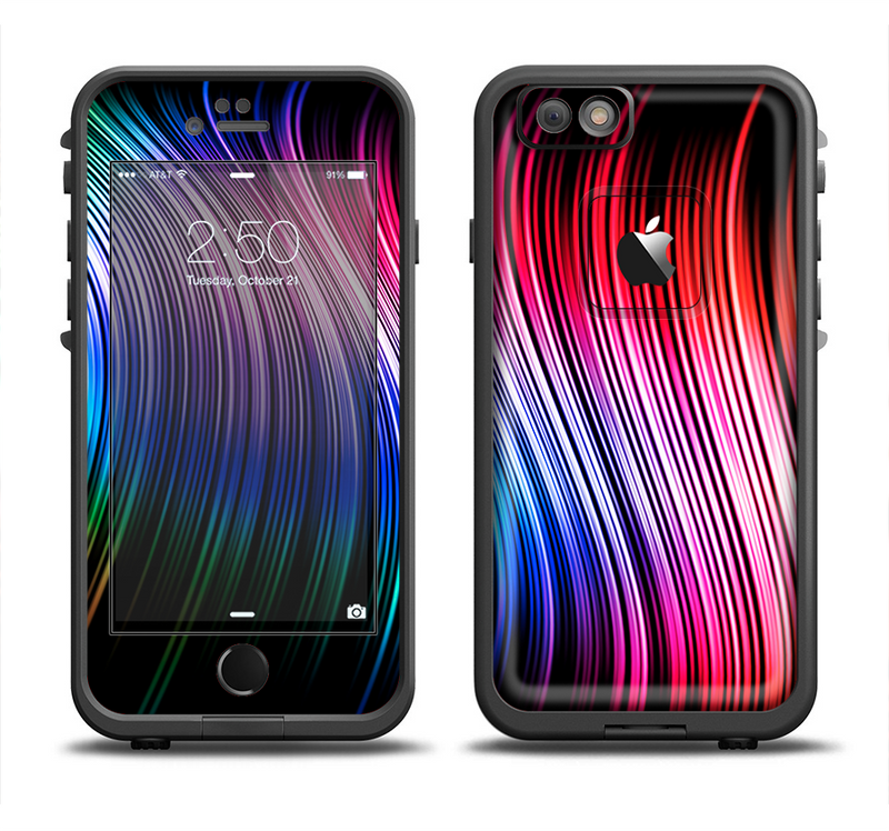 The Neon Rainbow Wavy Strips Apple iPhone 6/6s Plus LifeProof Fre Case Skin Set