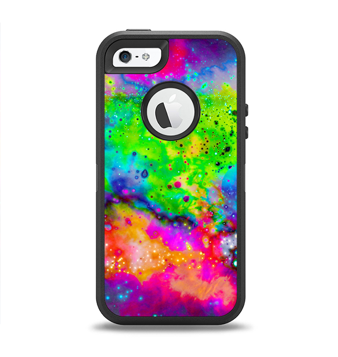 The Neon Splatter Universe Apple iPhone 5-5s Otterbox Defender Case Skin Set