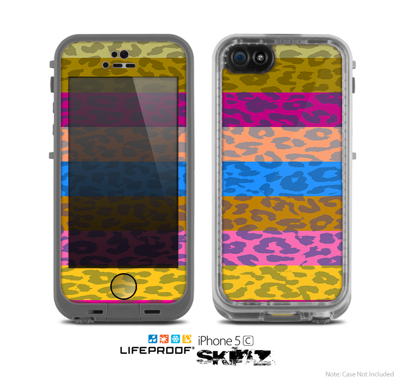 The Neon Striped Cheetah Animal Print Skin for the Apple iPhone 5c LifeProof Case