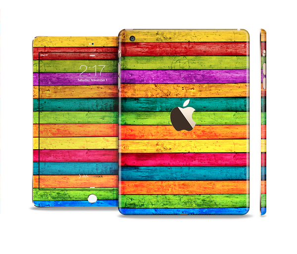 The Neon Wood Planks Full Body Skin Set for the Apple iPad Mini 3