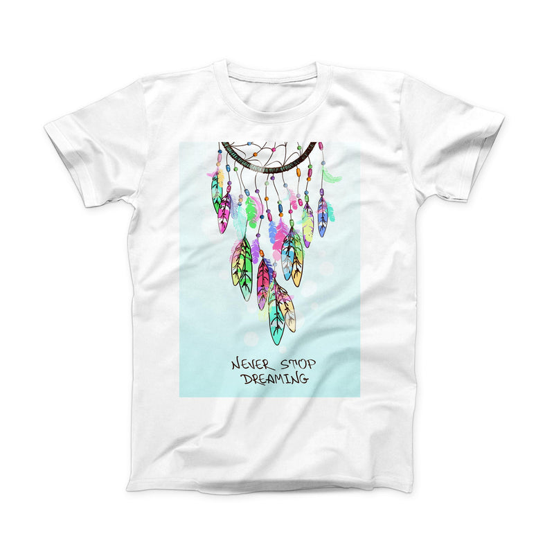 The Never Stop Dreaming Watercolor Catcher ink-Fuzed Front Spot Graphic Unisex Soft-Fitted Tee Shirt