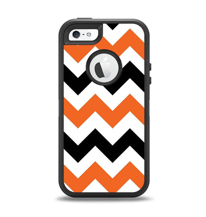 The Orange & Black Chevron Pattern Apple iPhone 5-5s Otterbox Defender Case Skin Set