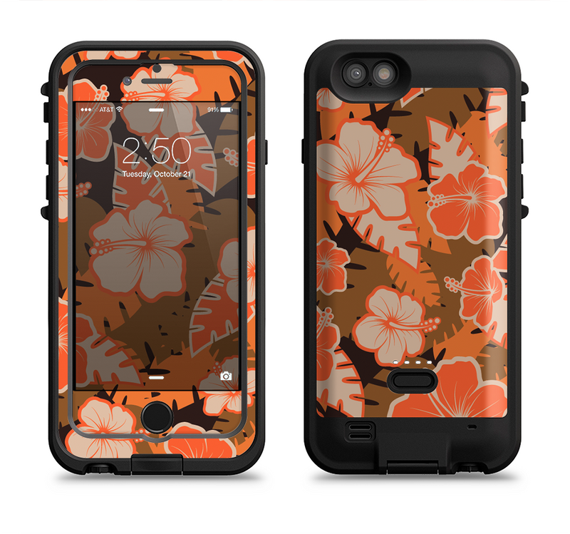 The Orange & Black Hawaiian Floral Pattern V4 Apple iPhone 6/6s LifeProof Fre POWER Case Skin Set