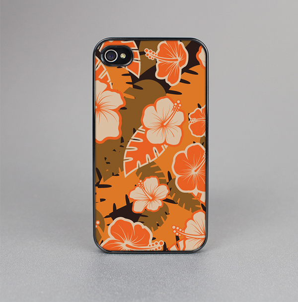 The Orange & Black Hawaiian Floral Pattern V4 Skin-Sert for the Apple iPhone 4-4s Skin-Sert Case