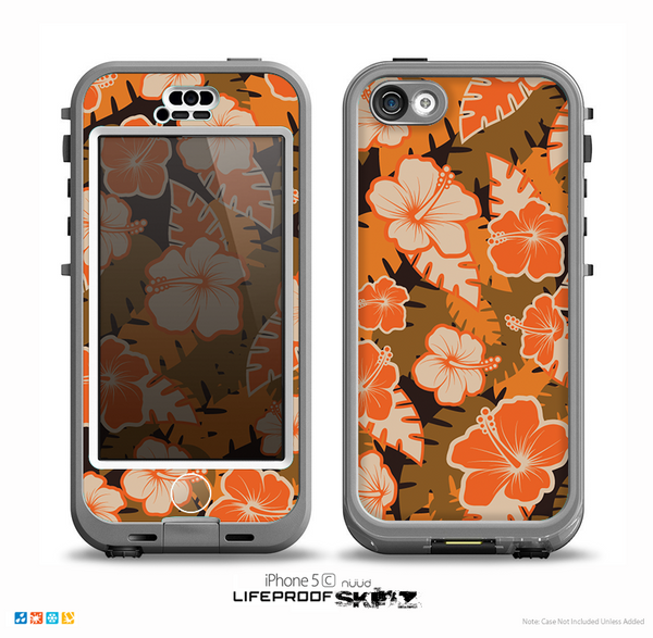 The Orange & Black Hawaiian Floral Pattern V4 Skin for the iPhone 5c nüüd LifeProof Case