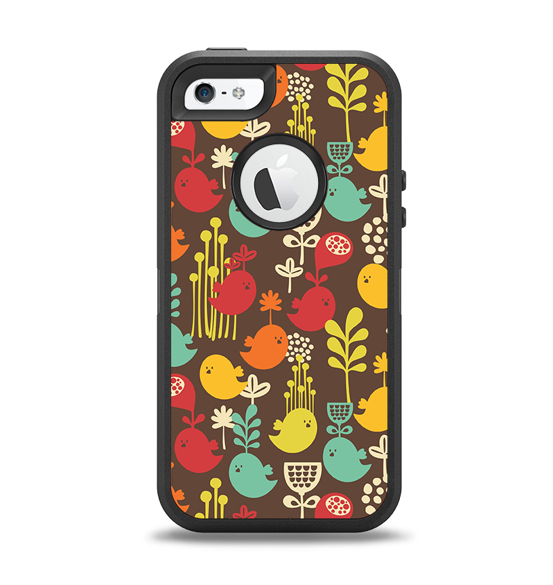 The Orange & Red Cute Vector Birds Apple iPhone 5-5s Otterbox Defender Case Skin Set