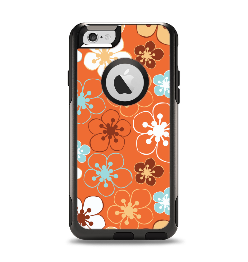 The Orange Vector Floral with Blue Apple iPhone 6 Otterbox Commuter Case Skin Set