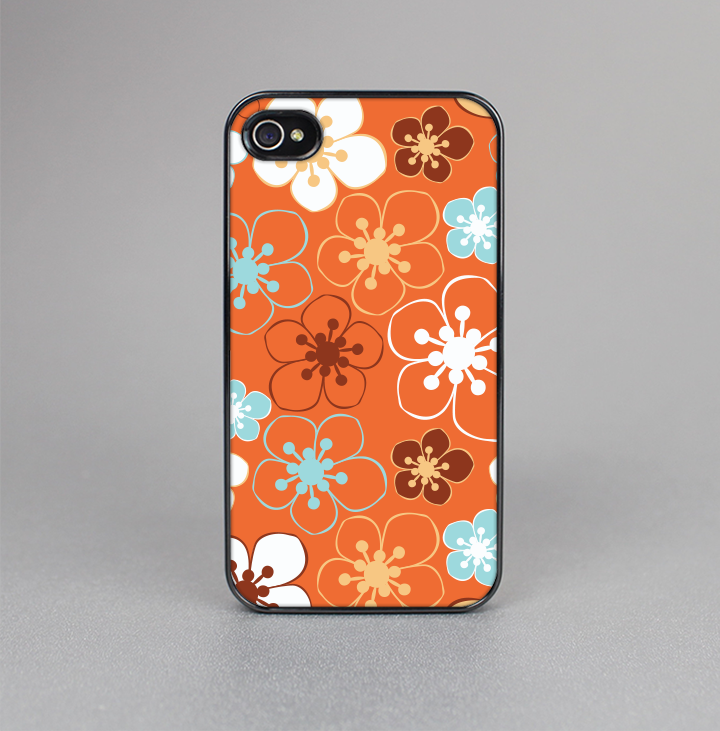 The Orange Vector Floral with Blue Skin-Sert for the Apple iPhone 4-4s Skin-Sert Case