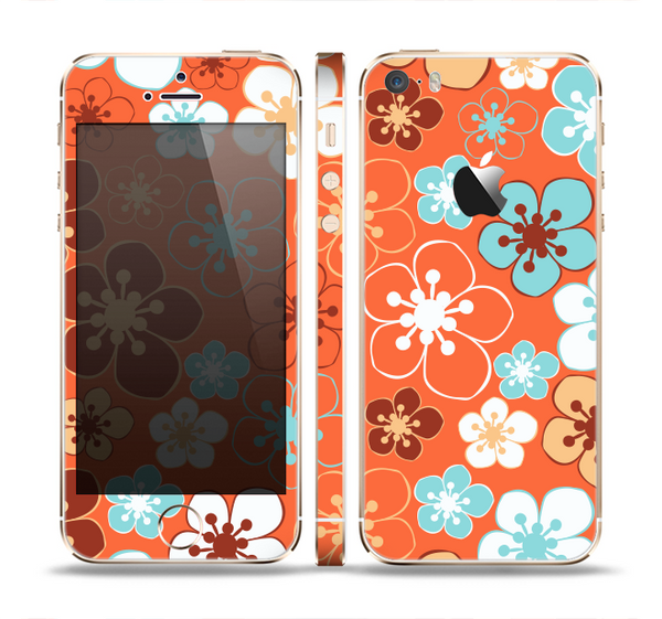 The Orange Vector Floral with Blue Skin Set for the Apple iPhone 5s