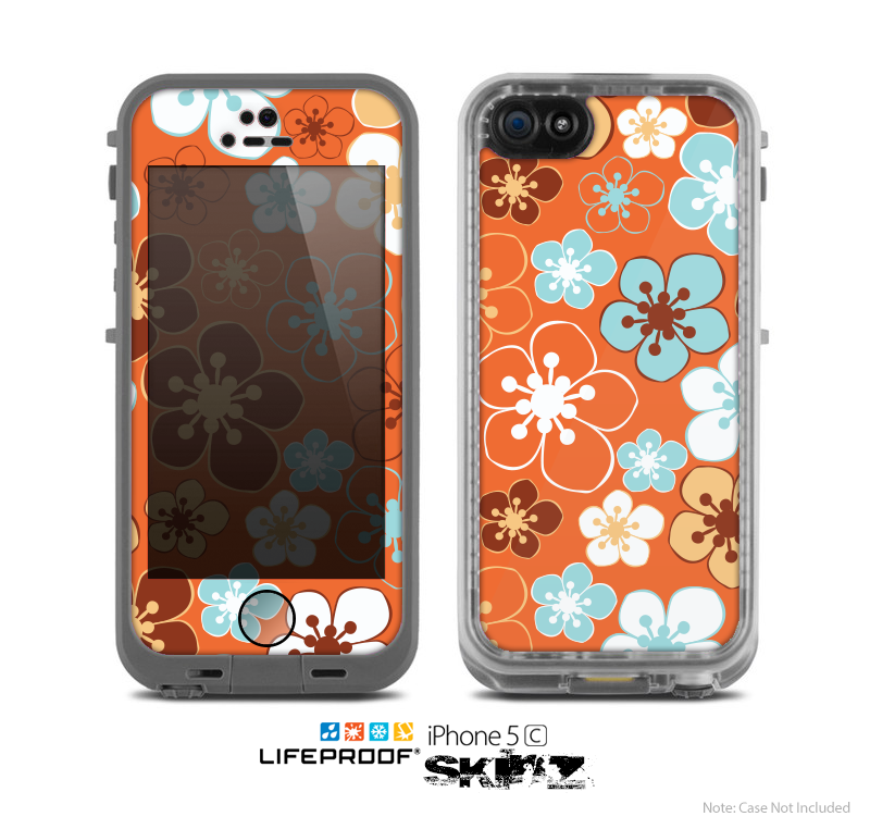The Orange Vector Floral with Blue Skin for the Apple iPhone 5c LifeProof Case